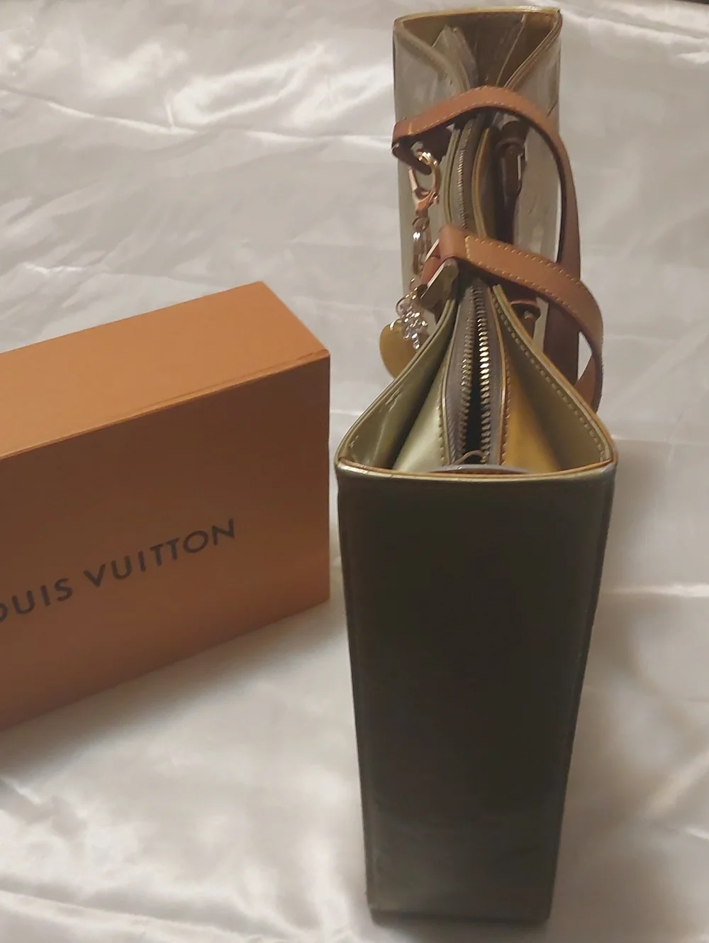 Louis Vuitton Vernis Patent Leather Tote Bag with LV Trunks & Bags Charm